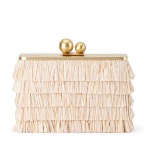 olga berg Carlita Fringe Clutch in Natural shoulder purse box gold chain party